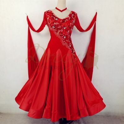 スタンダード（モダン）ドレス：レッド系（赤色） 社交ダンスドレス 